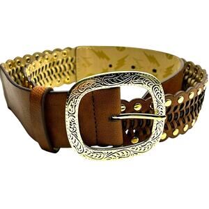 Betsey Johnson Faux Leather Gold Buckle Belt Sz S Western Boho Coastal Cowgirl